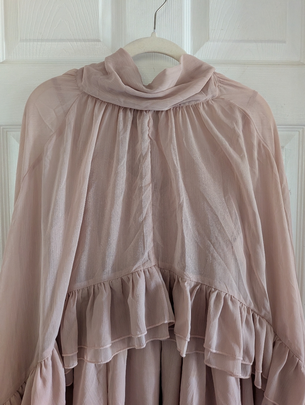 Commense Semi-Sheer Chiffon Ruffle Dress With Outer Cape - Picture 11 of 16